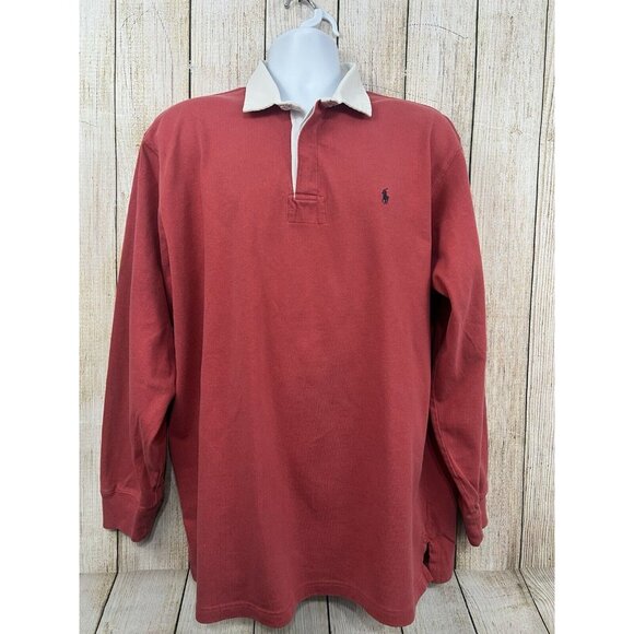 Vtg 90s Polo Ralph Lauren Rugby Shirt Men Large Long Sleeve Coral Orange Preppy - Picture 2 of 7